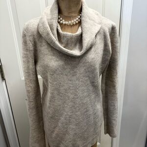 Tahari Cozy Ridged Cream Cowl Neck Sweater